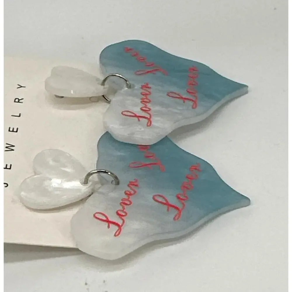 Double Heart Lover Earrings Silver Tone Backs Romantic Dangle Statement Swiftie